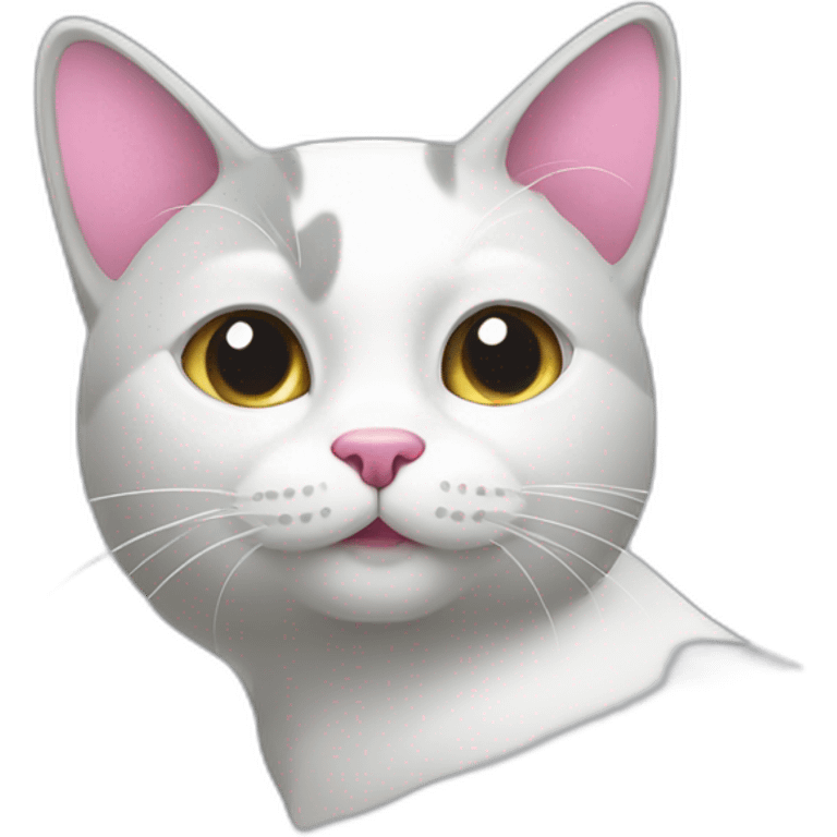 grey and white cat with pink nose emoji