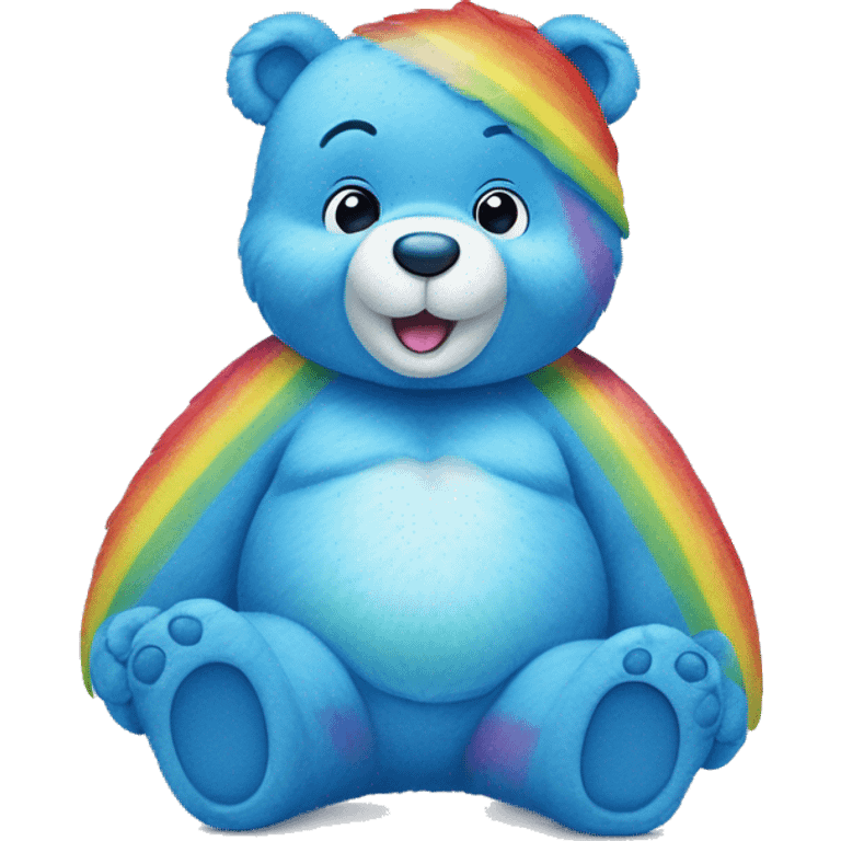 Care bear in blue with a rainbow on his belly emoji