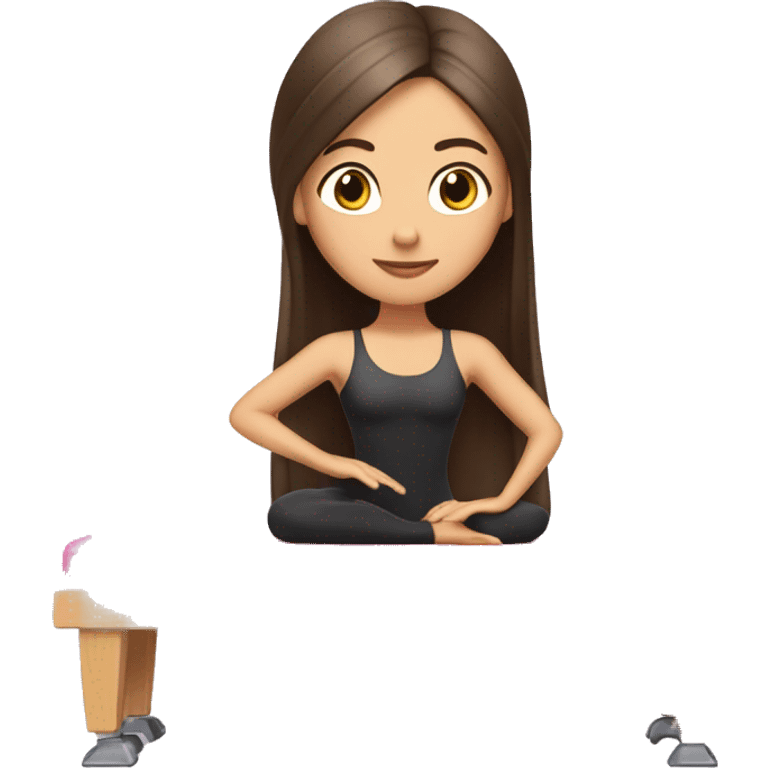 Brunette with long hair doing Pilates on reformer with pink tiara and ballet wrap emoji