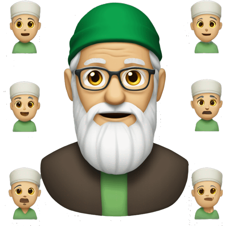 White bearded elderly Muslim man wearing a green topi emoji