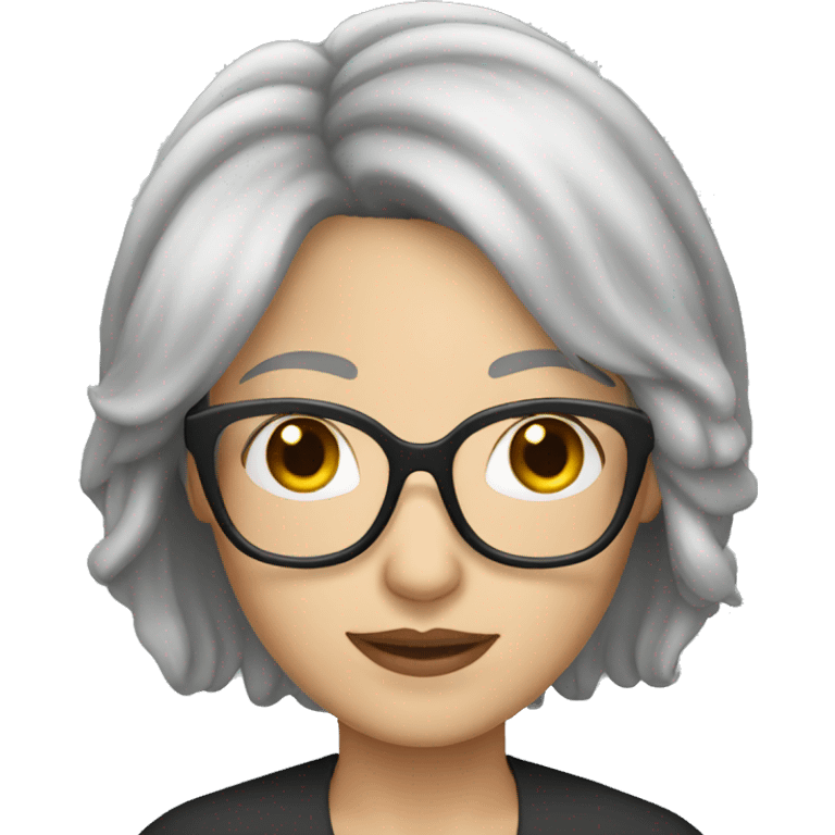 White skin woman gray hair black glasses emoji