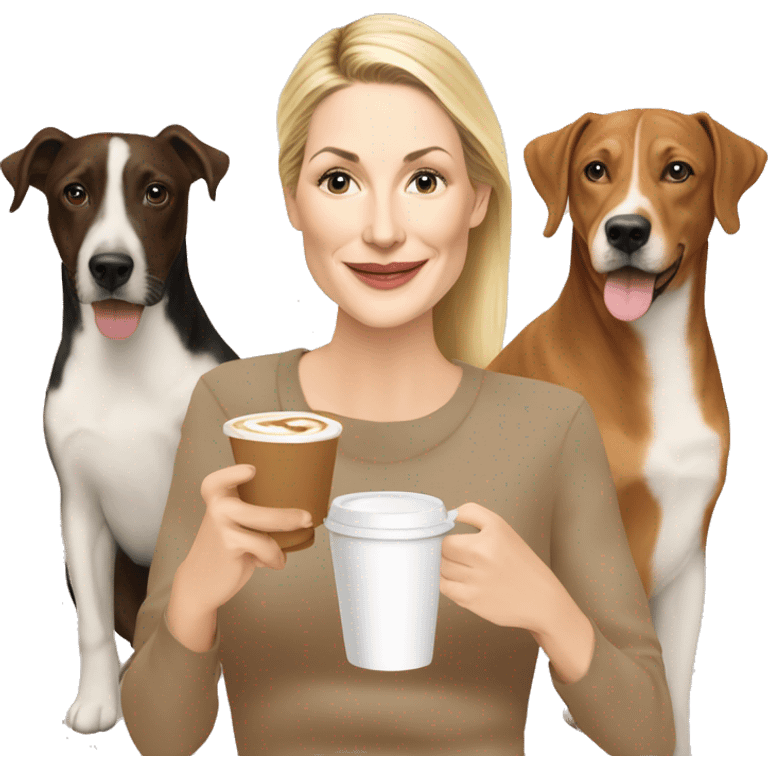 Kelly Rutherford drinking cappucino with her two dogs emoji