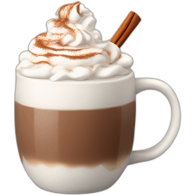 white mug of hot chocolate with whipped cream and cinnamon emoji