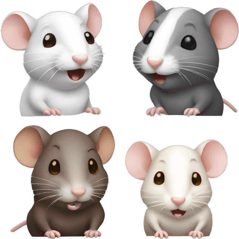 three different rats: one white rat one grey rat and one brown rat gossiping emoji