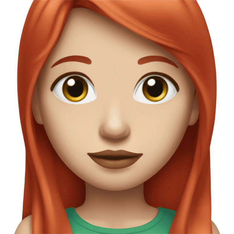 straight long Tomato red hair,red lipstick red, blue-green eyes, white skin and a small nose emoji