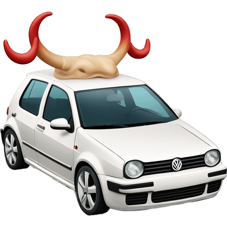 Volkswagen Golf with Bull horns on the hood￼ emoji