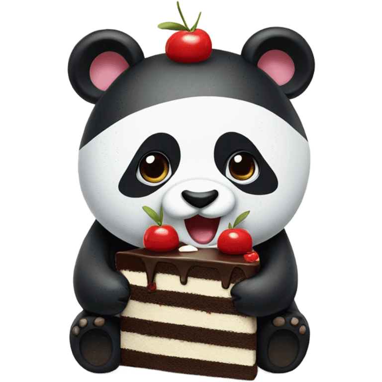 Panda eating Black Forest cake emoji