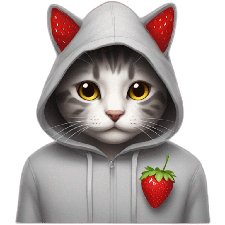 cat with a hood  of Strawberry emoji