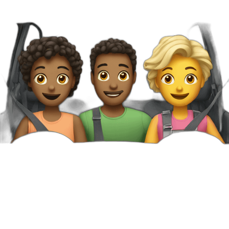 Three friends in car emoji