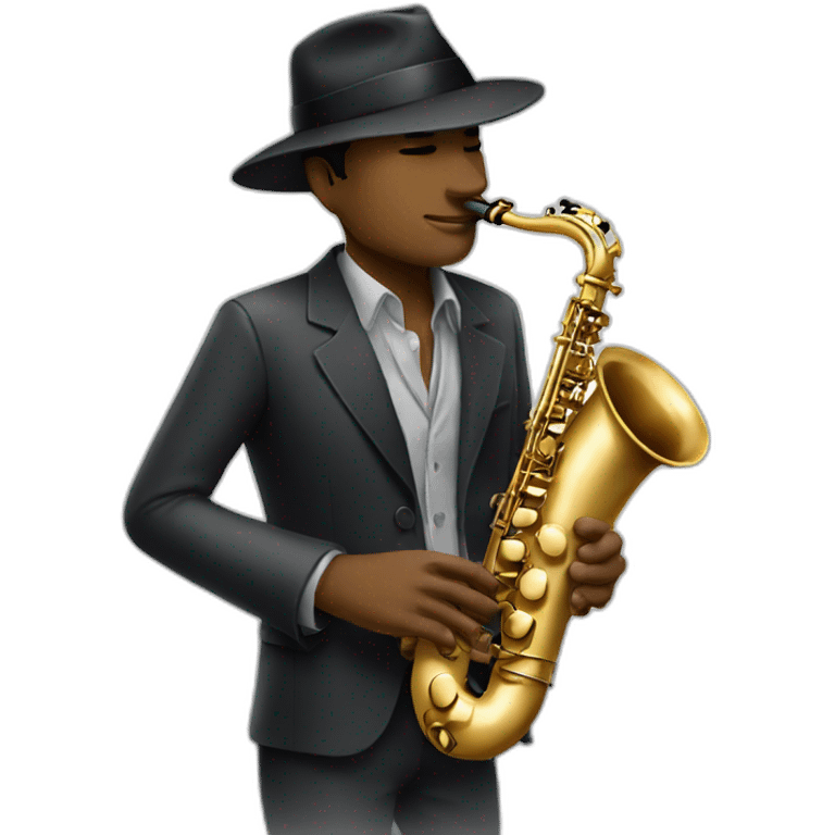 man playing a saxophone with a fedora emoji