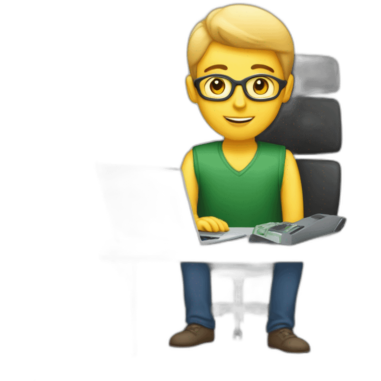 persona joven trabajando con su ordenador y que ha conseguido mucho dinero emoji