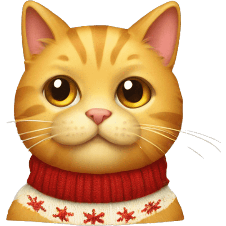 Hairy yellow cat with christmas sweater emoji