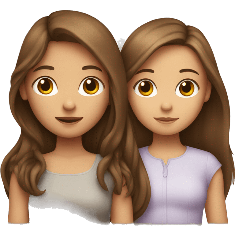 A girl holding a sister with brown hair with long hair emoji