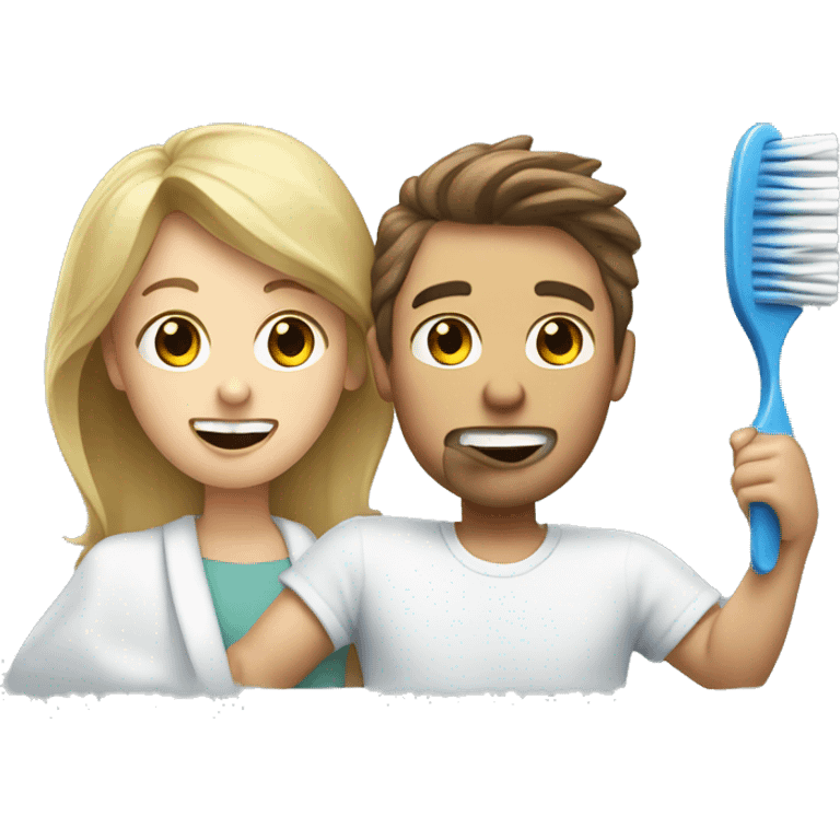 Brown haired women and blonde haired men brushing teeth emoji