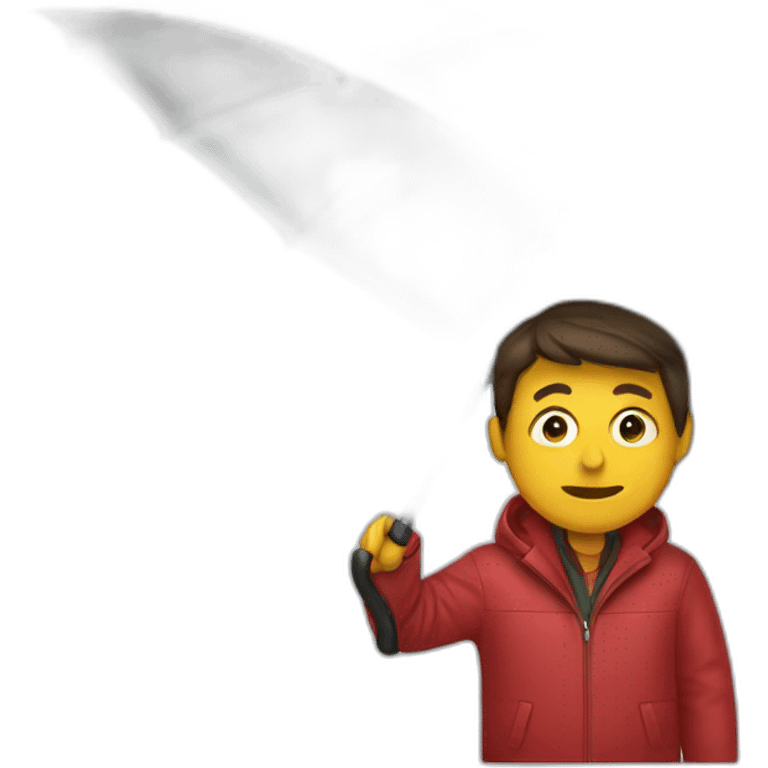 man with red jacket tired with umbrella  emoji