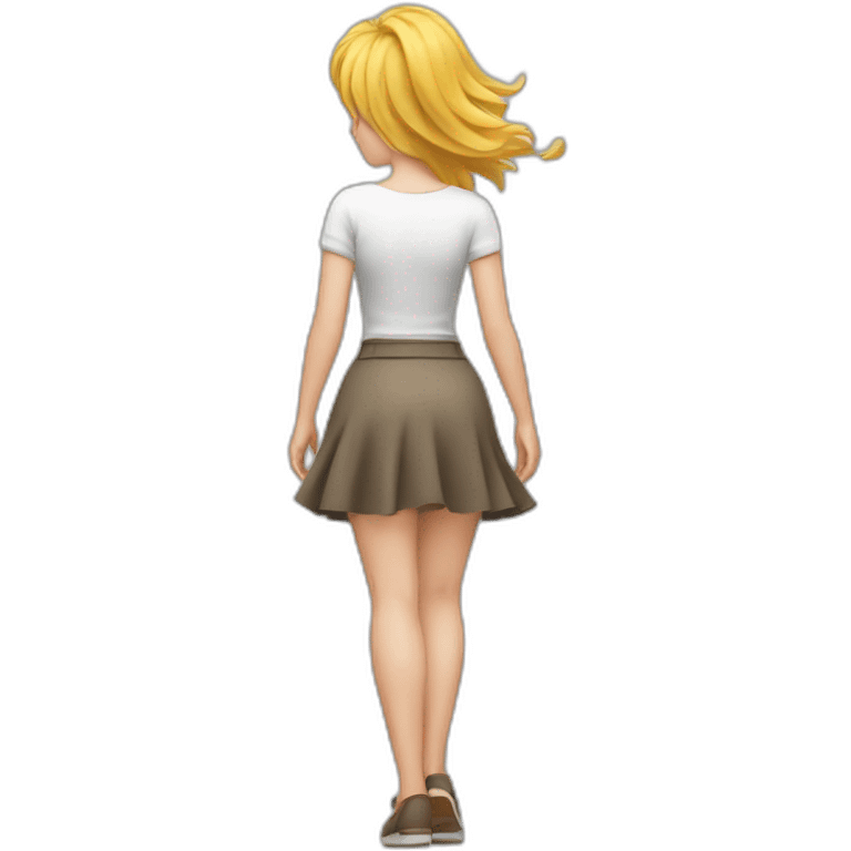 full body back view curvy caucasian beauty in small skirt lifted by the wind emoji