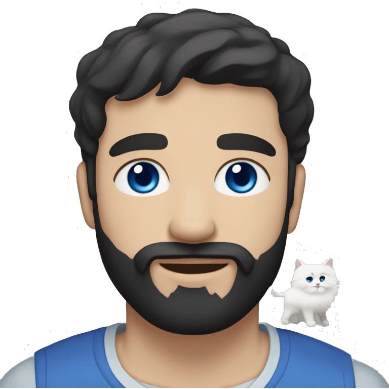 A guy with a black earing and black short hair and black beard and holding a all white Siberian cat with blue eyes  emoji