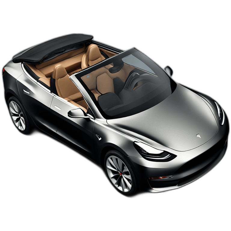 Hyper realistic, open top, black, Tesla Model 3, black upholstery, Performance, left side view emoji