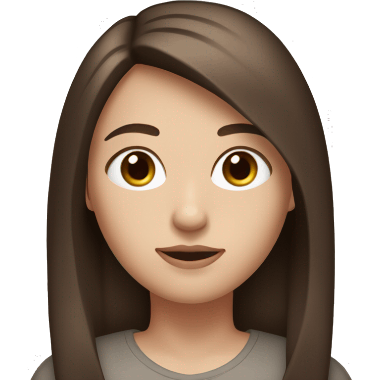 a white girl with dark brown milking brown straight hair that’s short and ends the length on her shoulders with brown eyes and long eyelashes emoji