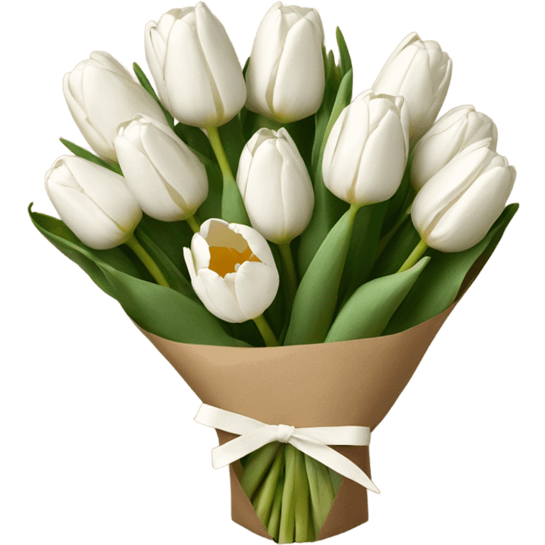 White tulips bouquet in craft paper emoji