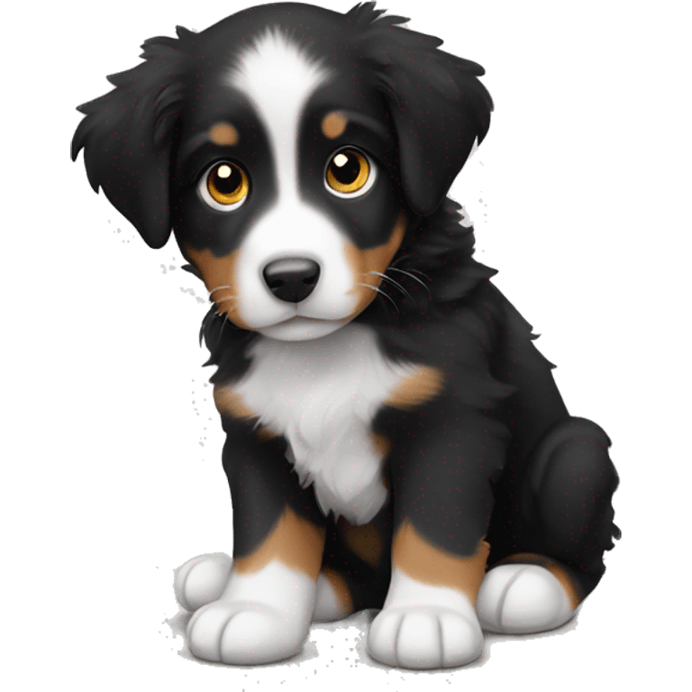 Black Australian Shepard puppy with white stripe up nose emoji