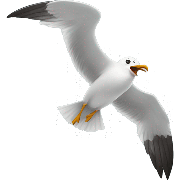 an emoji of a seagull screaming loudly while flying above the sea, simplified drawing emoji style emoji