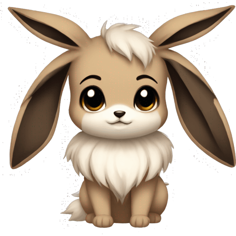 Kawaii Pale Eevee with dark brown long emo hair covering her eyes Full Body emoji