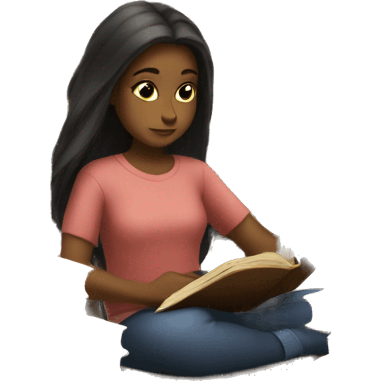 Girls sitting in a library reading a book emoji