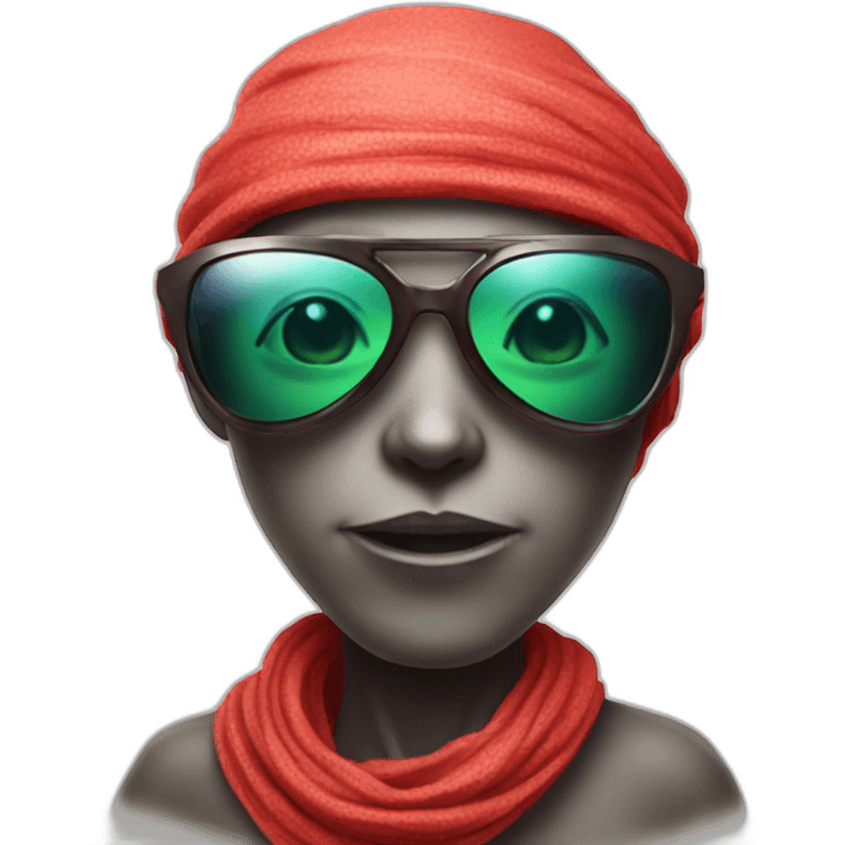 Cool Alien with bandana,scarf and red shiny glasses glasses emoji