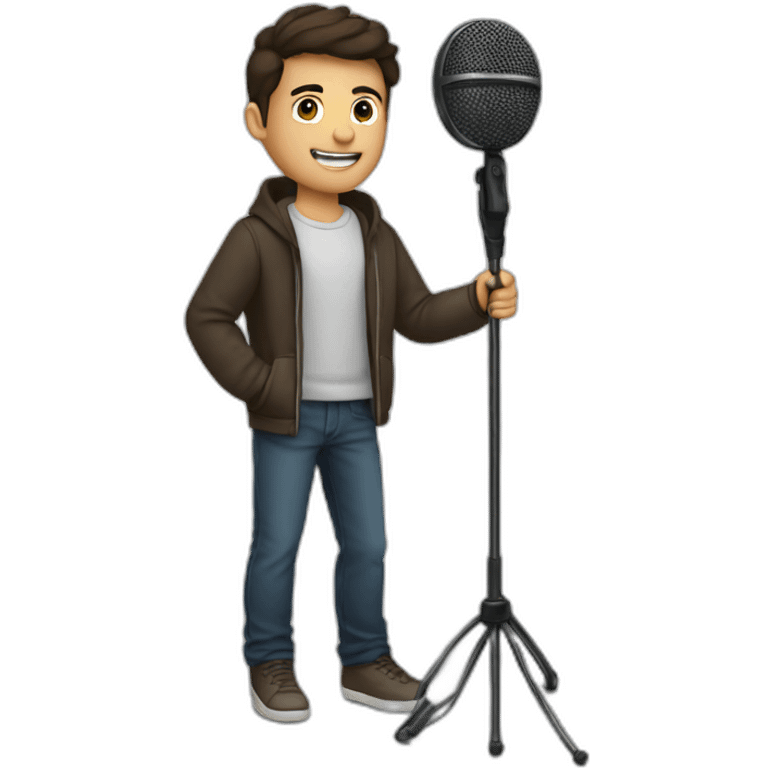 Brunette young Man holding boom pole mic emoji