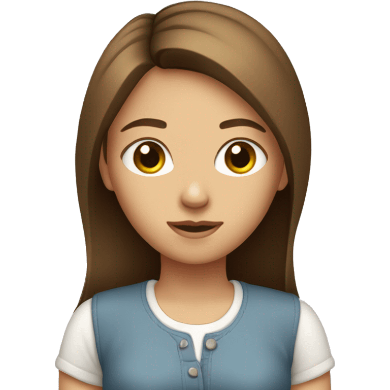 Girl with straight brown hair with cute shirt emoji