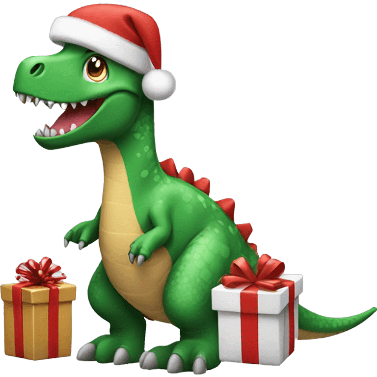 Christmas dinosaur with presents  emoji