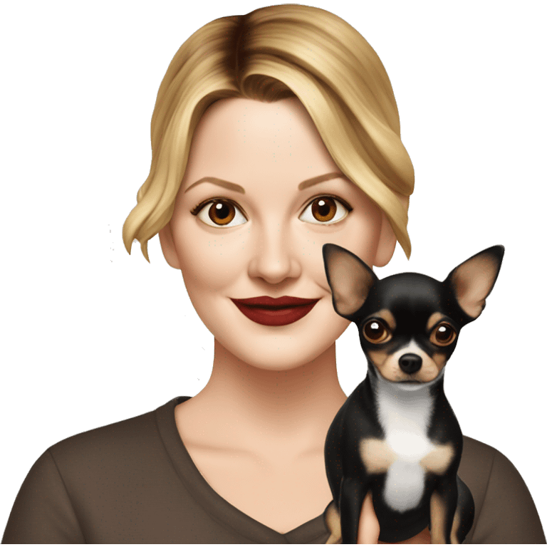 Drew Barrymore with a black and brown Chihuahua emoji