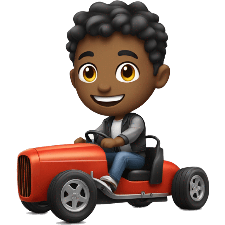 smiling boy driving hot rod  emoji