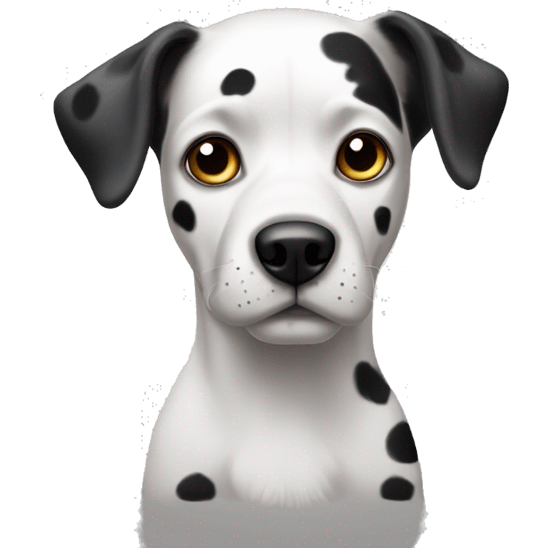 Dog with large black ears and black eyes and large black and white spots emoji