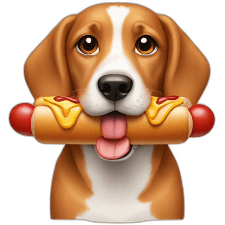 a dog holding a hot dog emoji