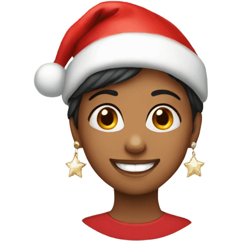 smiling girl with earrings wearing a Santa hat emoji