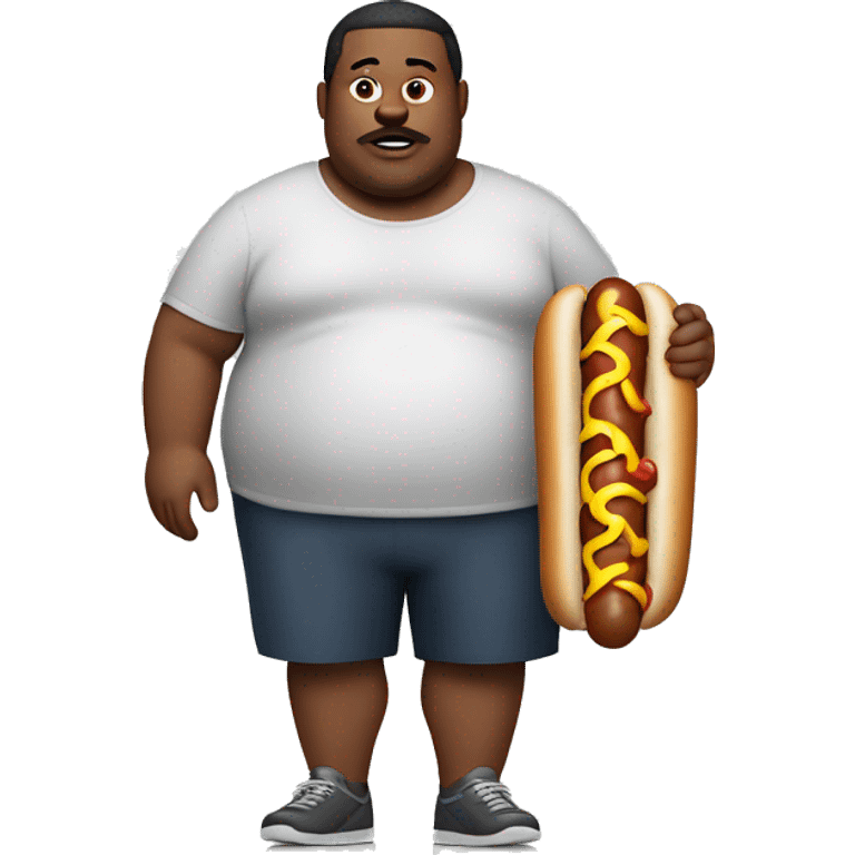 Obese man with hotdog emoji