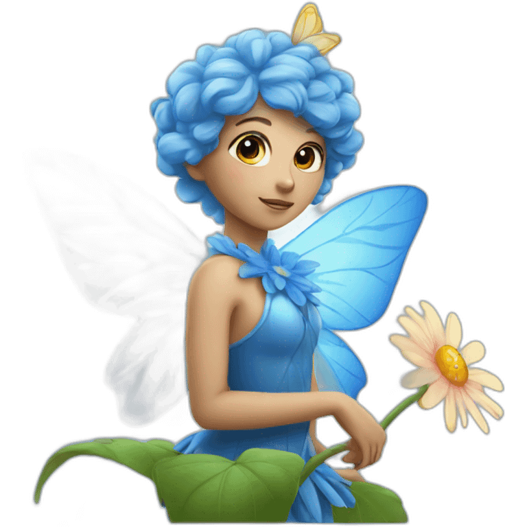 Blue fairy on a flower emoji