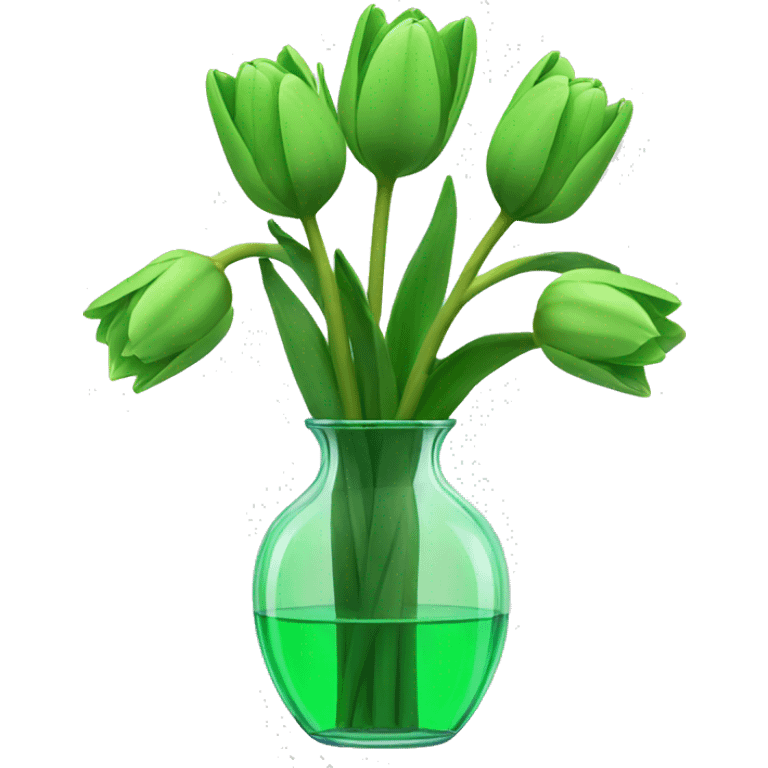 Green tulips in transparent vase  emoji