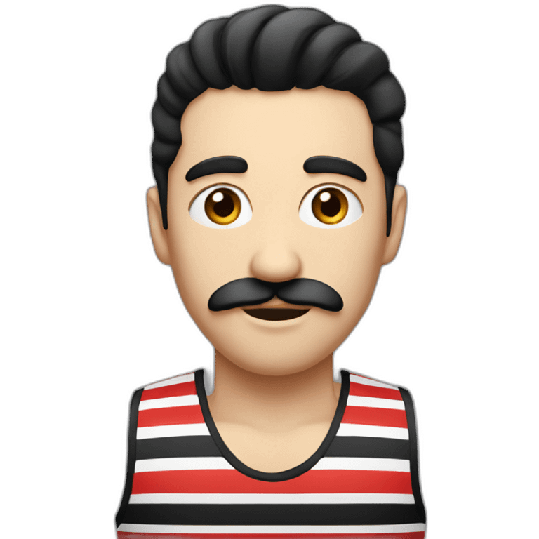 man with so long black hair, long moustache and striped black and red tank top emoji