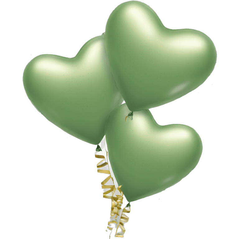 Aesthetic sage green 3 heart shaped balloons with gold ribbons emoji