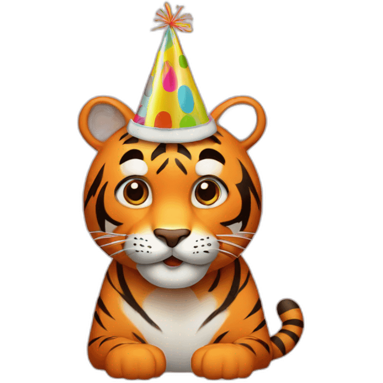 Tiger with birthday hat emoji