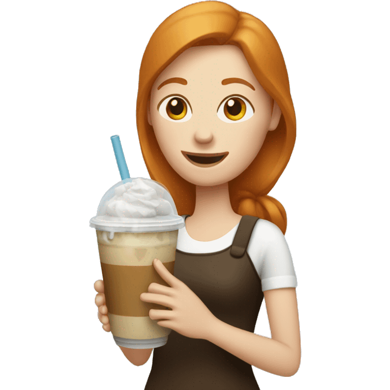 Ginger woman holding iced coffee  emoji