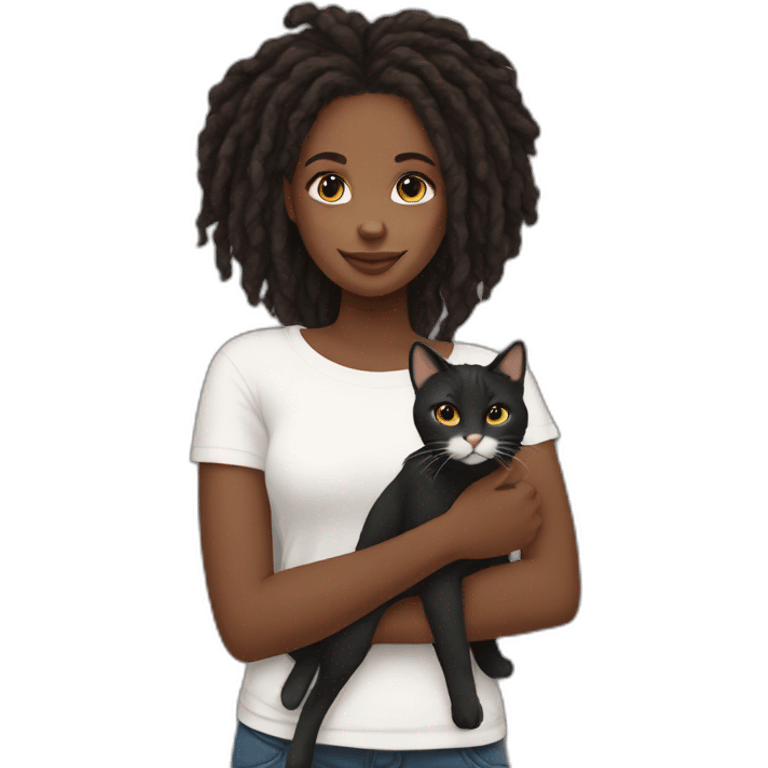 black girl with locs holding black & white cat emoji