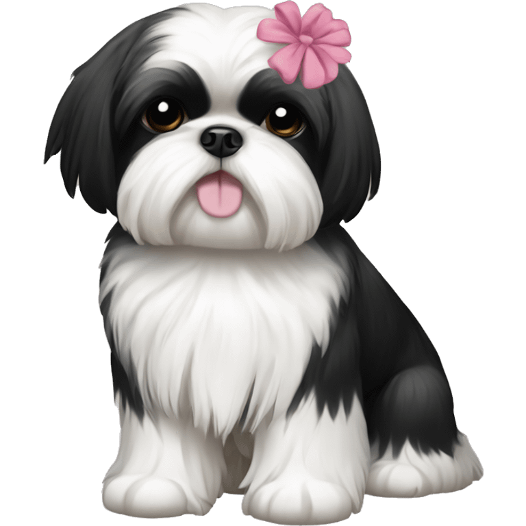 Black-and-white Shih Tzu with floral bow emoji