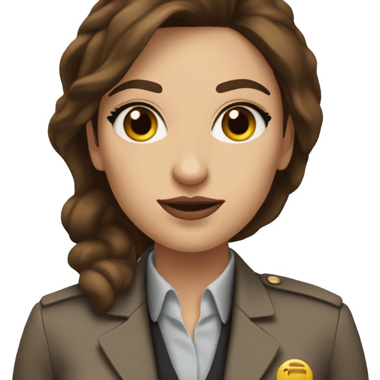 female real state agent with spanish features, brown hair an eyes with nce pinnkish lips emoji