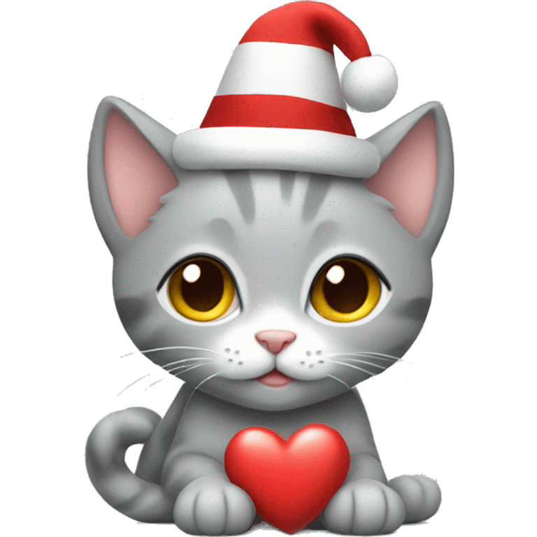 gray kitten holding a heart in a New Year's hat emoji