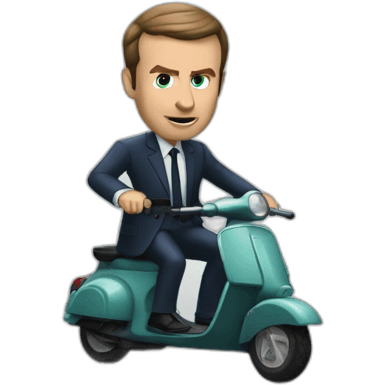 Macron sur un scooter poursuivi  des zombies emoji