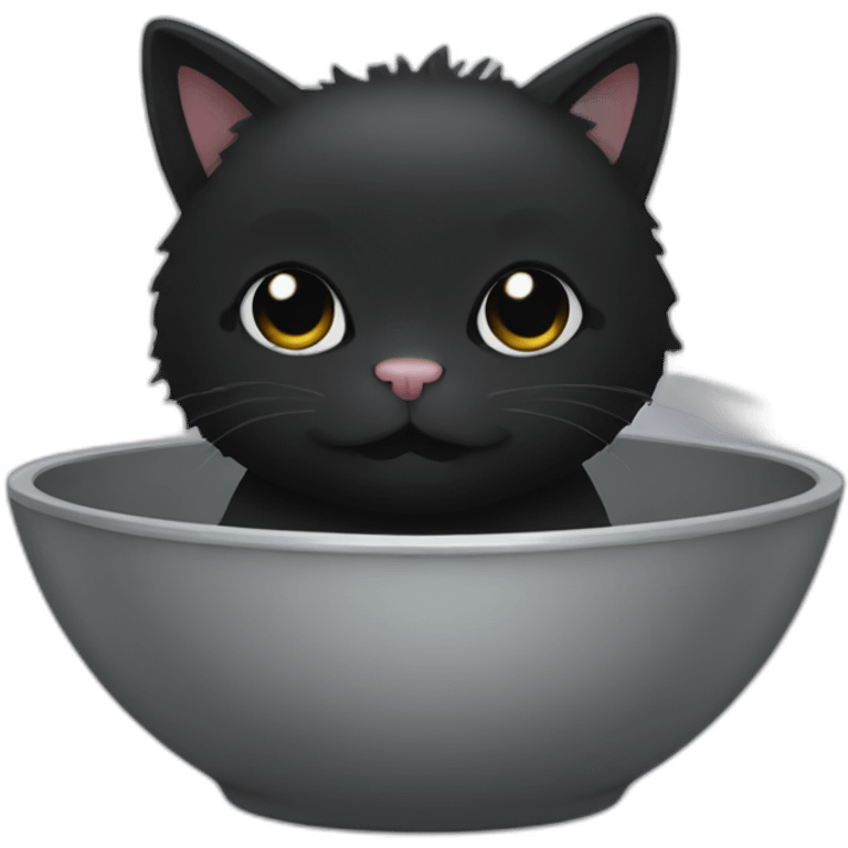 black fluffycat in a grey bowl emoji